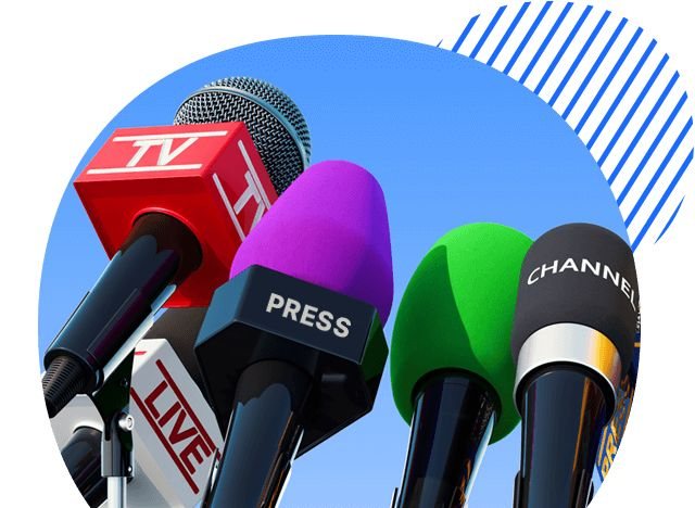 Press, TV and channel microphones lined up for a media interaction
