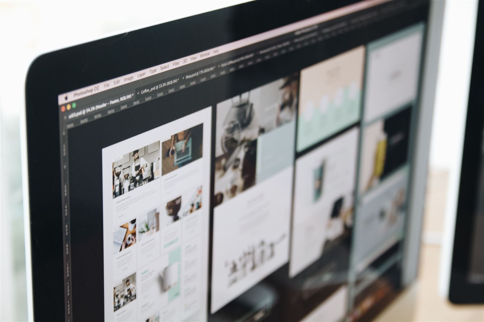 SEO friendly website page layouts being designed on a desktop screen